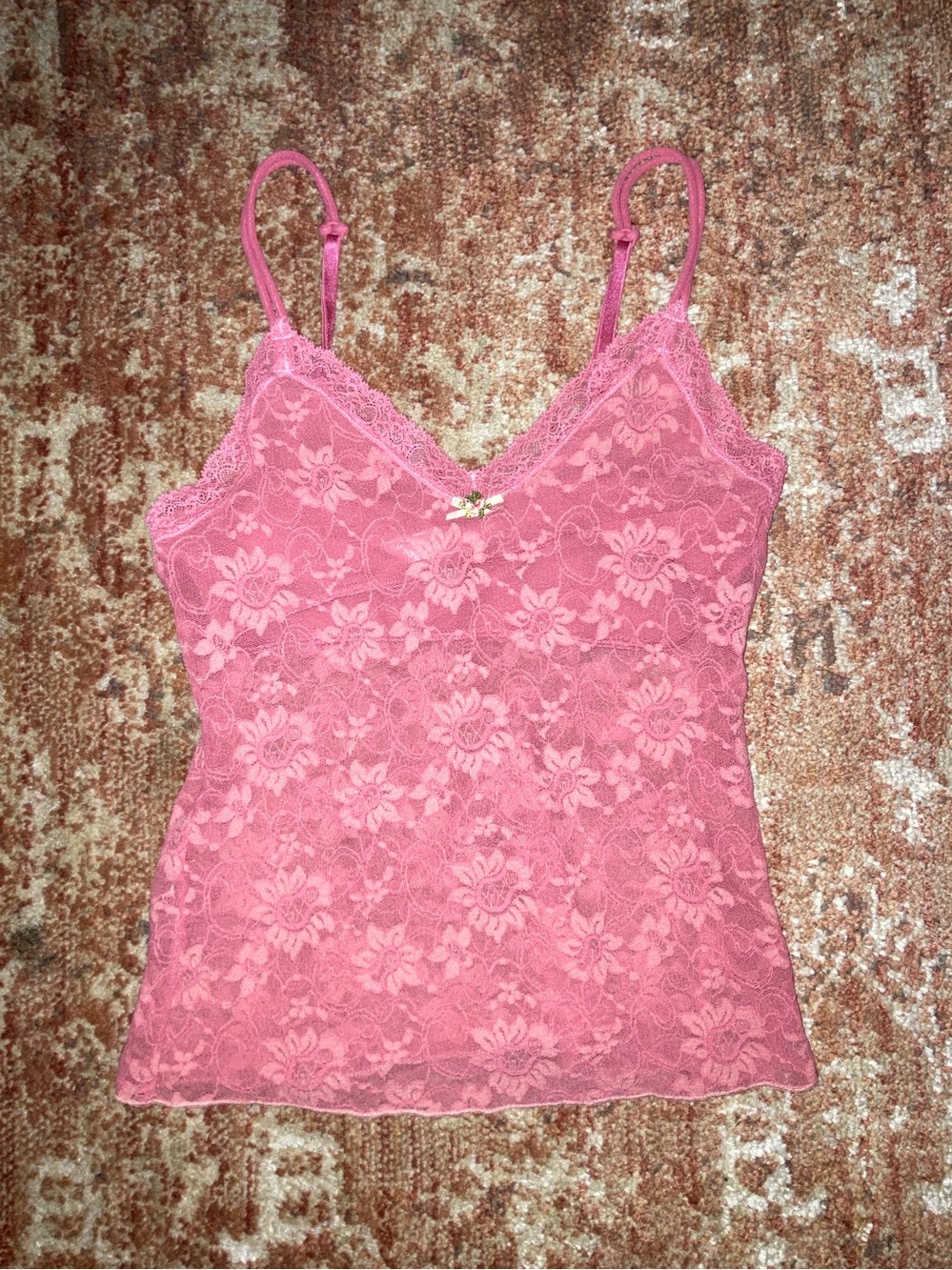 Vintage 2005 Pink Floral Lace Cami Tank Top